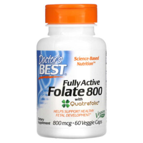 Doctor's Best Fully Active Folate 800 with Quatrefolic 800 mcg 60 Veggie Caps 753950004580