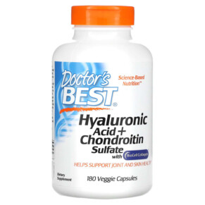 Doctor's Best Hyaluronic Acid + Chondroitin Sulfate with BioCell Collagen 180 Veggie Capsules 753950002289