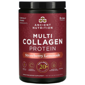 Dr. Axe / Ancient Nutrition Multi Collagen Protein Strawberry Lemonade 1.13 lbs (513 g) 816401021823