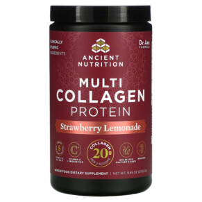 Dr. Axe / Ancient Nutrition Multi Collagen Protein Strawberry Lemonade 9.65 oz (273.6 g) 816401024473