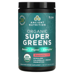 Dr. Axe / Ancient Nutrition Organics Super Greens Watermelon 8.82 oz (250 g) 816401025746