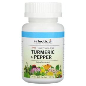 Eclectic Institute Raw Fresh Freeze-Dried Turmeric & Pepper 430 mg 90 Non-GMO Veg Caps 023363319114