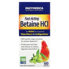 Enzymedica Fast-Acting Betaine HCI 60 Capsules 670480100783