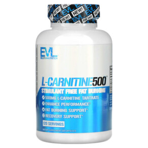 EVLution Nutrition L-CARNITINE500 Stimulant Free Fat Burning 120 Capsules 818901020184