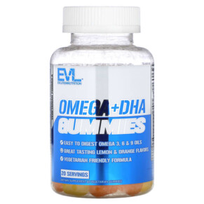 EVLution Nutrition Omega+ DHA Gummies 60 Vegetarian Gummies 818901027336
