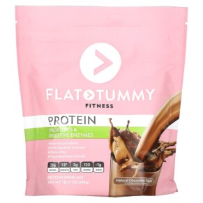 Flat Tummy Fitness Protein Drink Mix Probiotics & Digestive Enzymes Natural Chocolate 18.27 oz (518 g) 811909032999