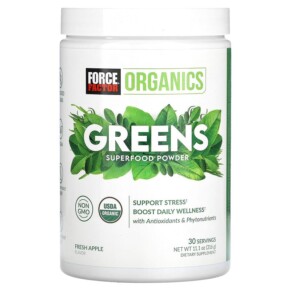 Force Factor Organics Greens Superfood Powder Fresh Apple 11.1 oz (316 g) 818594018963