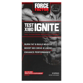 Force Factor Test X180 Ignite Free Testosterone Booster & Fat Burner 60 Capsules 818594013296
