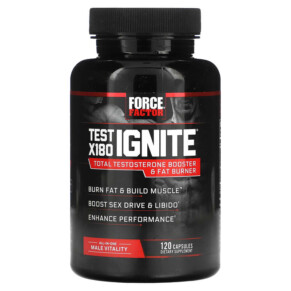 Force Factor Test X180 Ignite Total Testosterone Booster & Fat Burner 120 Capsules 818594011131
