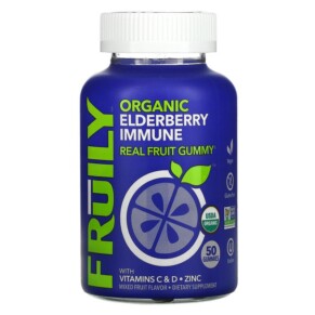 Fruily Organic Elderberry Immune with Vitamins C & D Zinc Mixed Fruit 50 Gummies 850019556056