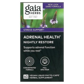 Gaia Herbs Adrenal Health Nightly Restore 60 Vegan Liquid Phyto-Caps 751063149389