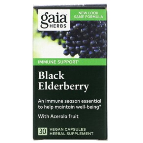 Gaia Herbs Black Elderberry with Acerola Fruit 30 Vegan Capsules 751063403726