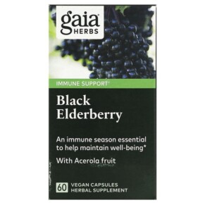 Gaia Herbs Black Elderberry with Acerola Fruit 60 Vegan Capsules 751063400602