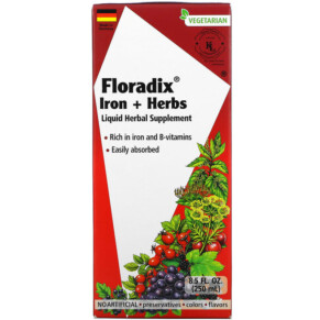 Gaia Herbs Floradix Iron + Herbs Liquid Herbal Supplement 8.5 fl oz (250 ml) 850026260090