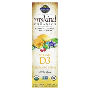 Garden of Life MyKind Organics Vegan D3 Organic Spray Vanilla 25 mcg (1.000 IU) 2 fl oz (58 ml) 658010117814