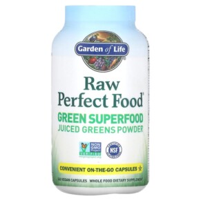 Garden of Life RAW Perfect Food Green Superfood Juiced Greens Powder 240 Vegan Capsules 658010114066