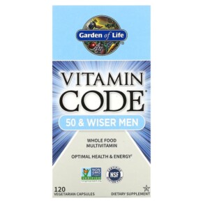Garden of Life Vitamin Code 50 & Wiser Men Whole Food Multivitamin 120 Vegetarian Capsules 658010113694