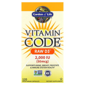 Garden of Life Vitamin Code RAW D3 50 mcg (2.000 IU) 120 Vegetarian Capsules 658010116565