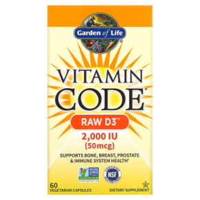 Garden of Life Vitamin Code RAW D3 50 mcg (2.000 IU) 60 Vegetarian Capsules 658010114134