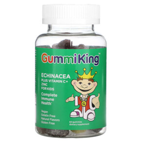 GummiKing Echinacea Plus Vitamin C+ Zinc for Kids Strawberry Orange Lemon Grape Cherry and Grapefruit 60 Gummies 835776000677