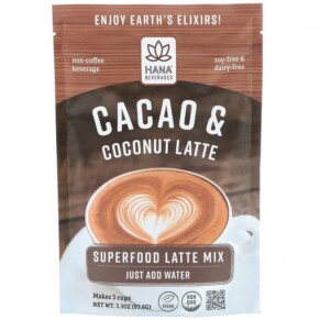 Hana Beverage Cacao & Coconut Latte Non-Coffee Superfood Beverage 3.3 oz (93.6 g) 898220013869