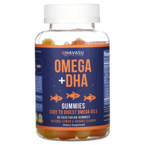Havasu Nutrition Omega + DHA Gummies Natural Lemon & Orange 60 Vegetarian Gummies 850008464225