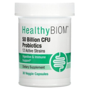 HealthyBiom 50 Billion CFU Probiotics 12 Active Strains 30 Veggie Capsules 898220015771