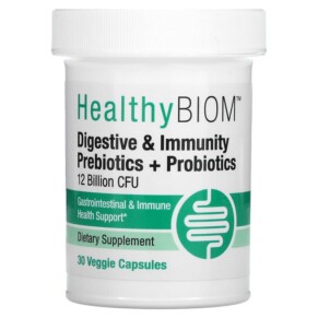 HealthyBiom Digestive & Immunity Prebiotic + Probiotics 12 Billion CFUs 30 Veggie Capsules 898220020270