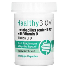 HealthyBiom Lactobacillus Reuteri LRC with Vitamin D 5 Billion CFUs 60 Veggie Capsules 898220016495