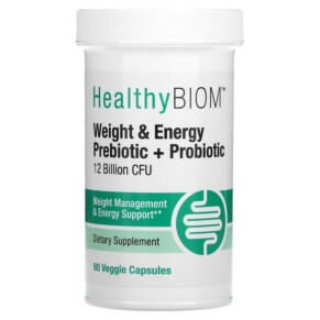 HealthyBiom Weight Management and Energy Prebiotic + Probiotic 12 Billion CFUs 60 Veggie Capsules 898220020263