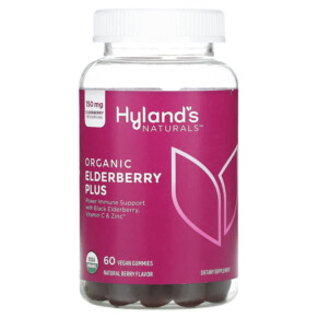 Hyland's Organic Elderberry Plus Gummies Natural Berry 60 Vegan Gummies 810087820022