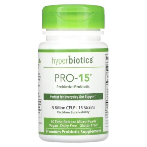 Hyperbiotics PRO-15 Prebiotic + Probiotic 5 Billion CFU 60 Time-Release Micro-Pearls 9506000058504