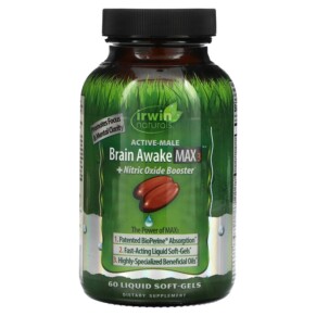 Irwin Naturals Brain Awake Max 3 + Nitric Oxide Booster 60 Liquid Soft-Gels 840081402870