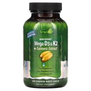 Irwin Naturals High Potency Mega D3 & K2 + Turmeric Extract 60 Liquid Soft-Gels 710363592011