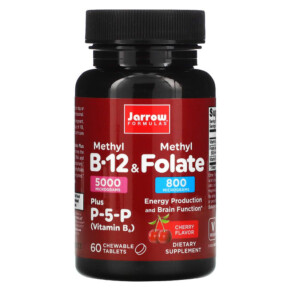 Jarrow Formulas Methyl B-12 & Methyl Folate Cherry Flavor 5000 mcg / 800 mcg 60 Chewable Tablets 790011180197