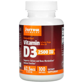 Jarrow Formulas Vitamin D3 Cholecalciferol 62.5 mcg (2.500 IU) 100 Softgels 790011290421