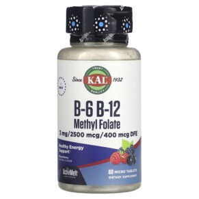 KAL B-6 B-12 Methyl Folate Mixed Berry 60 Micro Tablets 021245291510