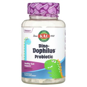 KAL Dinosaurs Dino-Dophilus Probiotic Black Cherry 60 Chewables 021245502005