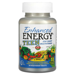 KAL Enhanced Energy Teen Memory & Concentration Blend 60 Vegetarian Tablets 021245748106