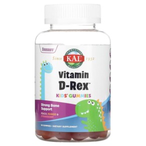 KAL Kids Vitamin D-Rex Gummies Peach Mango & Strawberry 60 Gummies 021245581338