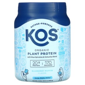 KOS Organic Plant Based Protein with Blue Spirulina + Immunity Blend Blueberry Muffin 1.3 lb (585 g) 850015510649