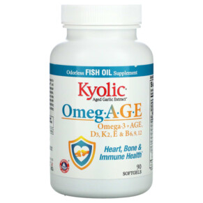 Kyolic Omeg.A.G.E Omega-3 + AGE D3 K2 E & B6 9 12 Heart Bone & Immune Health 90 Softgels 023542152495