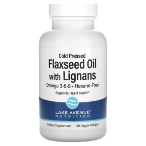 Lake Avenue Nutrition Cold Pressed Flaxseed Oil with Lignans 120 Veggie Softgels 898220015450