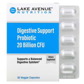 Lake Avenue Nutrition Digestive Support Probiotic Probiotic & Prebiotic Blend 20 Billion CFUs 30 Veggie Capsules 898220015283