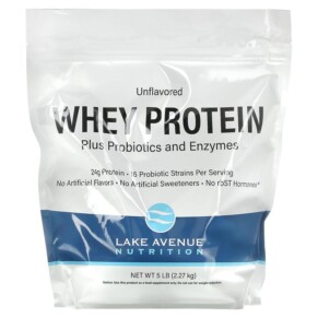 Lake Avenue Nutrition Whey Protein Plus Probiotics and Enzymes Unflavored 5 lb (2.27 kg) 898220014347