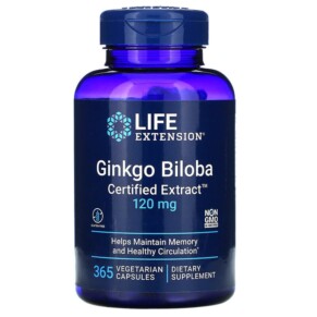 Life Extension Ginkgo Biloba Certified Extract 120 mg 365 Vegetarian Capsules 737870165835