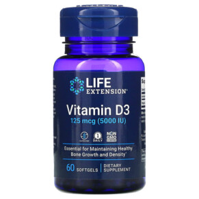 Life Extension Vitamin D3 125 mcg (5.000 IU) 60 Softgels 737870171362