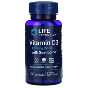 Life Extension Vitamin D3 with Sea-Iodine 125 mcg (5.000 IU) 60 Capsules 737870175865