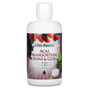 LifeTime Vitamins Life's Basics 4-In-1 Superfruit Juice Blend Acai Mangosteen Noni & Goji 32 fl oz (946 ml) 053232290336