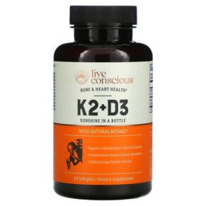 Live Conscious K2+D3 Bone & Heart Health 60 Softgels 850008273025